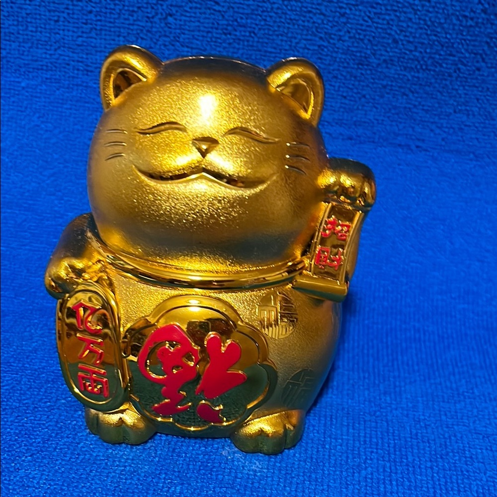 Gold Lucky Cat Bank Figurine